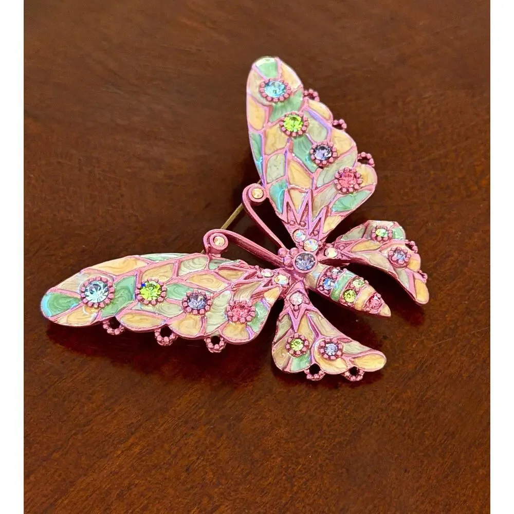 Vintage Joan Rivers Butterfly Pins • Set of 6 • Plique A Jour • Rhinestone • En